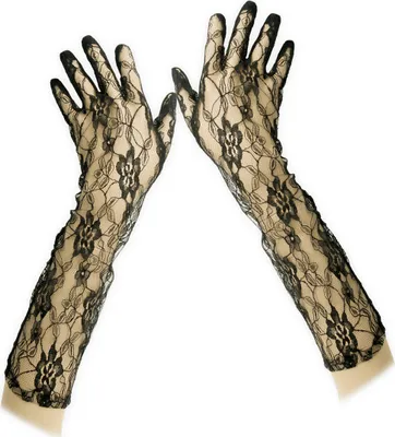 Produktbild von 1 Paar Schwarze Spitzen Handschuhe lang 40 cm Netz Karneval Fasching Cosplay
