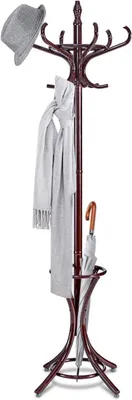 Imagen del producto de Perchero de pie Silecomplaza de 184 cm con soporte para paraguas, perchero para abrigos con 12 ganchos para ropa, perchero de madera, ideal para pasillos, salones y dormitorios (color marrón)