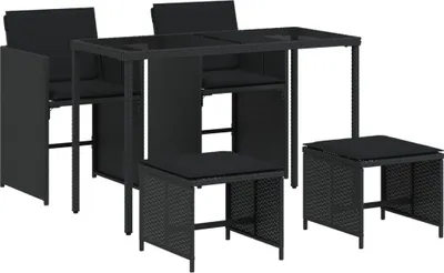 Obrázek produktu pro vidaXL 5dílný zahradní jídelní set s polštáři Black Poly Rattan
