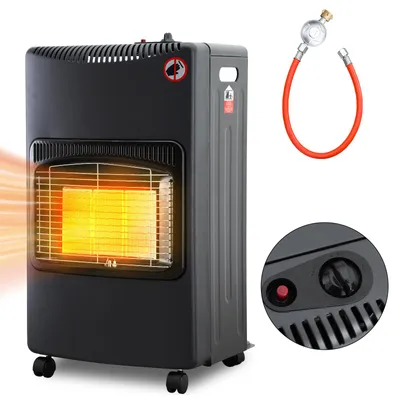 Obrázok produktu pre Plynový ohrievač Peviasot Gasofen Keramik s výkonom 4200 Watt, s 3 stupňami, bezpečnostnou poistkou proti nedostatku kyslíka, s plynovou hadicou a regulátorom, s 4 kolieskami, vrátane 2 adaptérov pre zásuvky typu EU