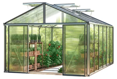 Image de GFP Serre Asteria 24 Premium 311x460 cm Panneaux double paroi 16 mm, couleur aluminium nature