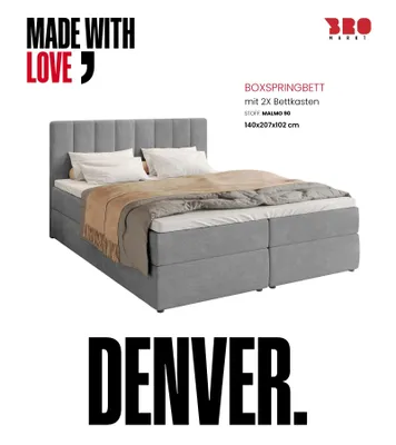 Produktbild von BroMARKT Boxspringbett DENVER mit 2 Bettkasten, Bonell-Matratze, Polsterbett, Bett (Hellgrau, Malmo 90, 140 x 200 cm)