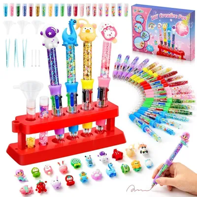 Produktbild von Stifte Selber Machen Set Kinder 20 Stück Bastelset DIY Kugelschreiber Kit mit 4 Farben und Glitzerzubehör