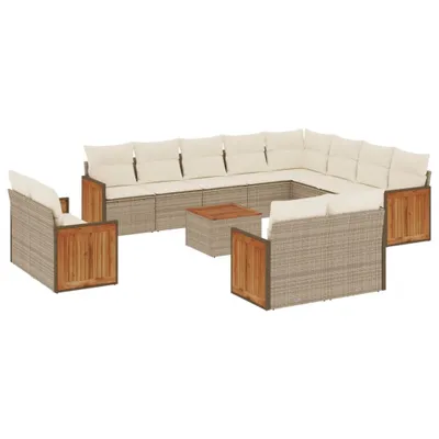 Produktbild von 13-tlg. Garten-Sofagarnitur mit Kissen Beige Poly Rattan