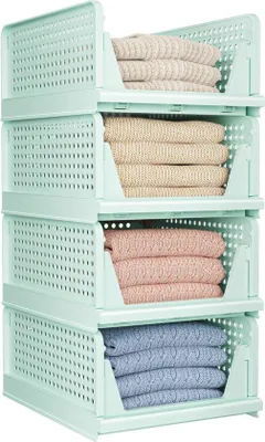 Produktbild von Famanu Aufbewahrungsboxen Set - 4 stapelbare Organizer für Kleidung, Küche, Bad und Büro - Grün - 4L