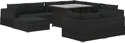 Produktbild von vidaXL 10-tlg. Garten-Lounge-Set mit Auflagen Poly Rattan Schwarz