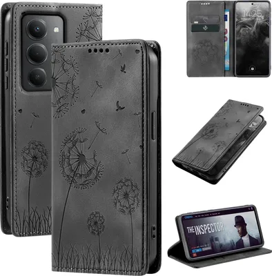 Produktbild von Handyhülle für Xiaomi Redmi 15 / 15 5G RFID Schutz Klapphülle Case Cover Design Blume Pusteblume Schutzhülle Farbe: Schwarz