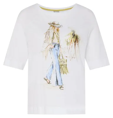 Produktbild von Rabe Damen T-Shirt Weiß Größe 52 Rundhalsausschnitt Halbarm Frontprint