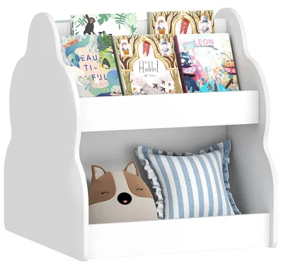 Productafbeelding van Kinderboekenkast, 2-laags kinderboekenkast op wielen, 4 planken, voor kinderkamer, speelkamer, 54x50x56 cm, wit