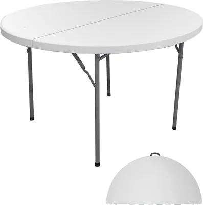 Image de Table d'extérieur pliable blanche en PVC – Diamètre 122 cm