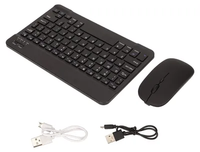 Image de Ensemble clavier-souris sans fil 2,4 GHz et Bluetooth, double mode, rechargeable, portable, externe, silencieux, 10 pouces, noir