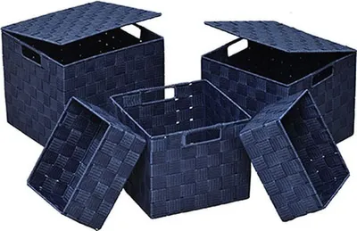 Produktbild von Aufbewahrungsbox blau 5-teilig aus Polyester, Aufbewahrungskorb mit Deckel & Tragegriff, Praktische Organizer Boxen Platzsparend & Stapelbar für vielseitige Aufbewahrung, Aufbewahrungsset 5-teilig