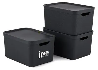 Produktbild von Jive 3er-Set Aufbewahrungsbox mit Deckel 16l - Stapelboxen A4 - Schwarz