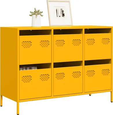 Zdjęcie produktu dla vidaXL Kredens żółty musztardowy 101,5x39x73,5 cm Stal walcowana na zimno