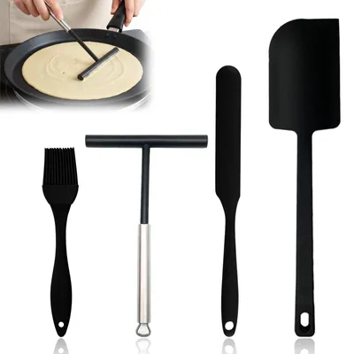 Produktbild von 4-teiliges Crêpe-Zubehörset, Crêpe-Verteiler und -Spatel, Crêpe-Wender für gleichmäßiges Verteilen, für Küche, Backen, Kochen, Backutensilien