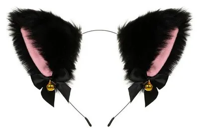 Immagine prodotto di Accessorio cosmetico con Pelliccia sintetica, gatto e cane, fascia per capelli elastica a righe, costume di Halloween, abito da festa per bambine - Nero