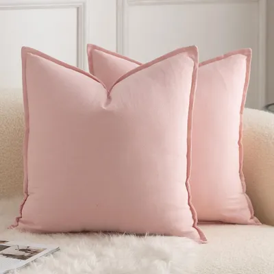 Image de Lot de 2 housses de coussin 50x50 cm, en coton rose, pour une décoration de style bohème