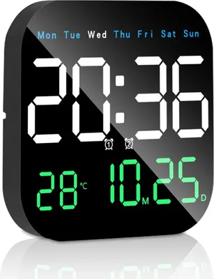 A digital clock displaying the time, date, and temperature.