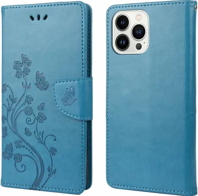 Produktbild von Mobigear Flowers iPhone 14 Pro Hülle Klapphülle Geldbörse - Blau