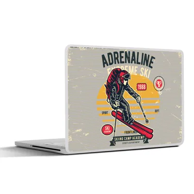 Produktbild von MuchoWow® Laptop Aufkleber Sticker Cover Ski - Grau - Vintage 32.5x23.5 cm - Sticker für Laptop - Selbstklebend