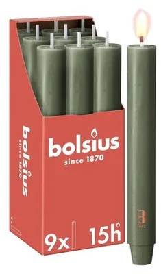 Image de Bolsius bougie de table rustique XL olive fraîche | 9 pièces