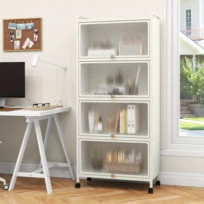 Imagen del producto de Armario de almacenamiento - Estantería - Armario de cocina - Mueble de pared - Mueble de almacenamiento - Con ruedas - 5 niveles - Plástico blanco
