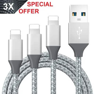 Produktbild von 3x Schnellladekabel für iPhone 14 13 12 11 10 9 8 7 6 X XS XR Pro Max Plus für Apple iPhone Datensynchronisationskabel Schnell Ladekabel - 1m Silber