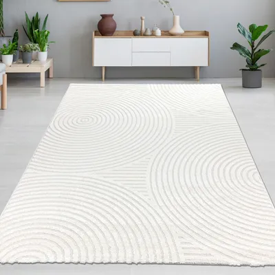 Zdjęcie produktu dla Nowoczesny dywan do salonu z eleganckim okrągłym wzorem w kolorze kremowym Rozmiar - 240 x 340 cm