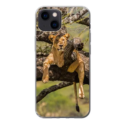 Produktbild von MuchoWow® Handyhülle Schutzhülle Hülle für iPhone 13 mini Löwe - Baum - Braun Silikon Softcase Handy Hülle - Softcase