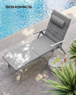 SONGMICS Gartenliege, 6 cm dicker Matratze,Aluminium, atmungsaktiv grau