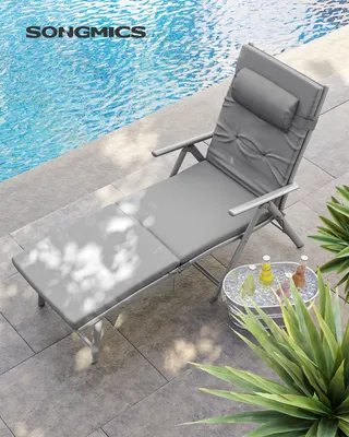 Produktbild von SONGMICS Gartenliege, 6 cm dicker Matratze,Aluminium, atmungsaktiv grau