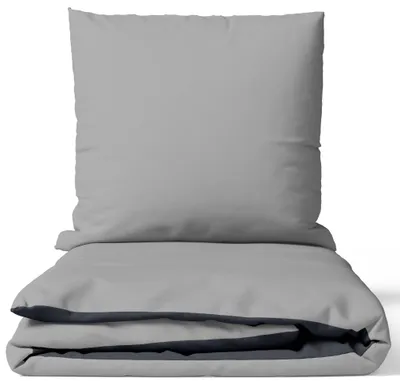 Produktbild von Baumwolle Bettwäsche Set 135x200 cm Feinbiber Grau Anthrazit Wendeseite Uni