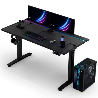 Produktbild von Ultradesk VORTEX - Schwarz - Computertisch mit elektrischer Höhenverstellung und LED RGB Prismatic Beleuchtung, 140,5x70cm Platte, Last bis 130kg