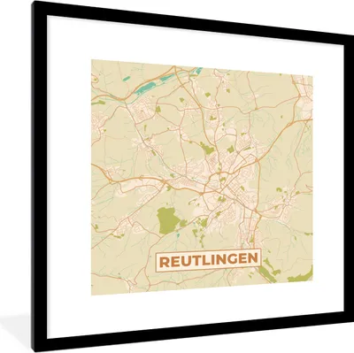 Produktbild von MuchoWow® Gerahmtes Poster Stadtplan - Reutlingen - Vintage - Stadtplan 40x40 cm - Poster mit Schwarzem Bilderrahmen Wandposter Rahmen Foto Bilder - Poster - Plakat im Rahmen