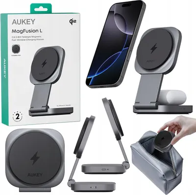 Immagine prodotto di AUKEY Caricatore wireless 2 in 1 per Apple iPhone Airpods MagFusion L MagSafe