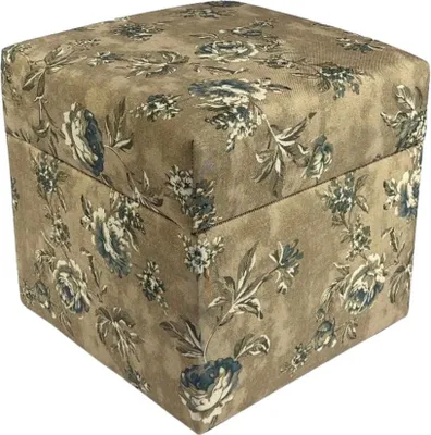 Zdjęcie produktu dla Pufa ROSE welurowa 40x40 cm kwiaty kwadratowa miękka pufa do salonu i sypialni beżowa