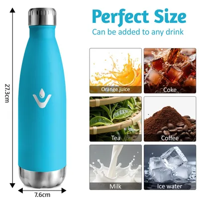 Imagen del producto de Botella de acero inoxidable de 500 ml, color azul, a prueba de fugas, ideal para niños, camping y actividades al aire libre