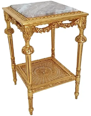 Produktbild von Casa Padrino Barock Beistelltisch Gold / Grau - Prunkvoller Antik Stil Massivholz Tisch mit Marmorplatte - Wohnzimmer Möbel im Barockstil - Barock Möbel
