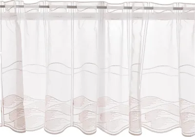 Produktbild von Scheibengardinen Stoff Meterware nähfrei Stickerei weiß rosa 45cm