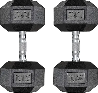 Immagine prodotto di Manubri esagonali - Set da 2 - 2 x 10 kg - Rivestiti in gomma - In ghisa - Impugnatura ergonomica antiscivolo - Per allenamento della forza