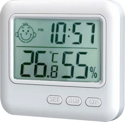 Zdjęcie produktu dla Termometr higrometr pokojowy stojący z zegarkiem budzikiem LCD
