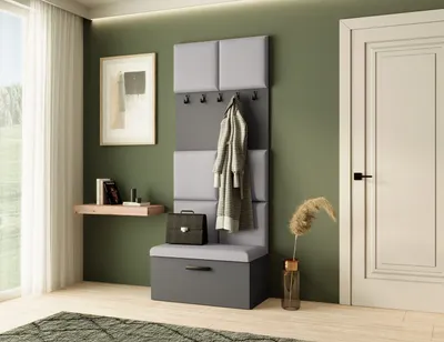 Produktbild von Garderobe MARGARET I, Farbe: Grafit+Grau, mit gepolsterten Paneelen und Kleiderhaken