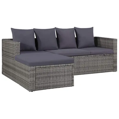 Image de vidaXL Ensemble salon de jardin 4 pièces avec coussins Poly rotin gris