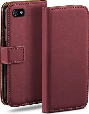 Produktbild von moex® Book Case kompatibel mit Apple iPhone 4s / iPhone 4 - Hülle 360 Grad klappbar, Weinrot