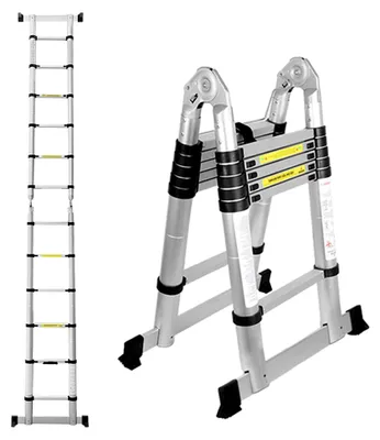 Produktbild von Teleskopleiter 3.8m Aluminiumleiter Leiter Ausziehbar Teleskopleitern Schiebe Teleskopleiter für treppe Teleskop Flexibel Sprossenleiter, Silber, 3.8(1.9+1.9)M,