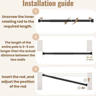 Produktbild von Duschvorhangstange 190-410 cm, schwarz, Ø 32 mm, für Badezimmer