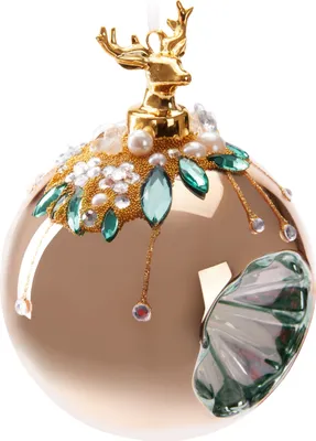Image de BRUBAKER Premium Boule de Noël or avec figure de cerf - 10 cm Décorations d'arbre de Noël avec perles