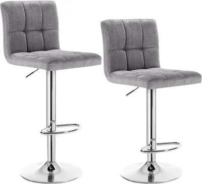 Image de Tabourets de bar pivotants et réglables en hauteur, en lin, lot de 2 | Gris clair | 44x38x92-114 cm