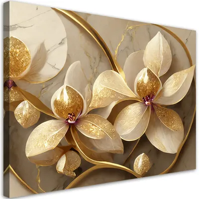 Produktbild von Leinwandbild Glamourblumen in Gold 120x80 Feeby Gold bild für die wand bereit zum aufhängen