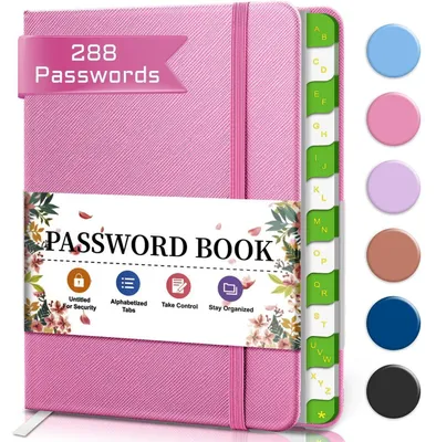 Productafbeelding van Wachtwoordboek, alfabetisch geordend, met registerkaarten, hardcover, zakformaat, roze